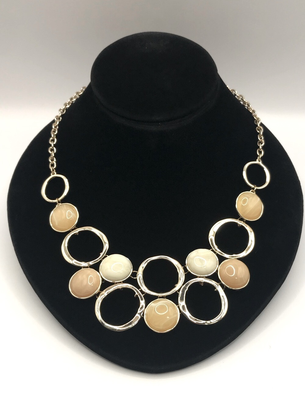 Gold-Tone Beige & Cream Cabochons & Linked Circle Necklace
